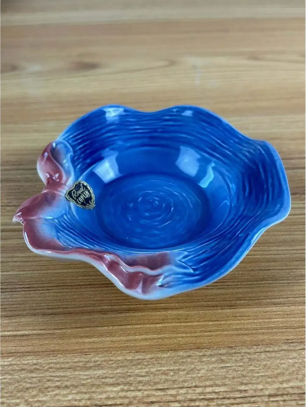 Royal Copely Vintage Colorful Art Pottery Pink & Blue Ribbon Nut Candy Bowl